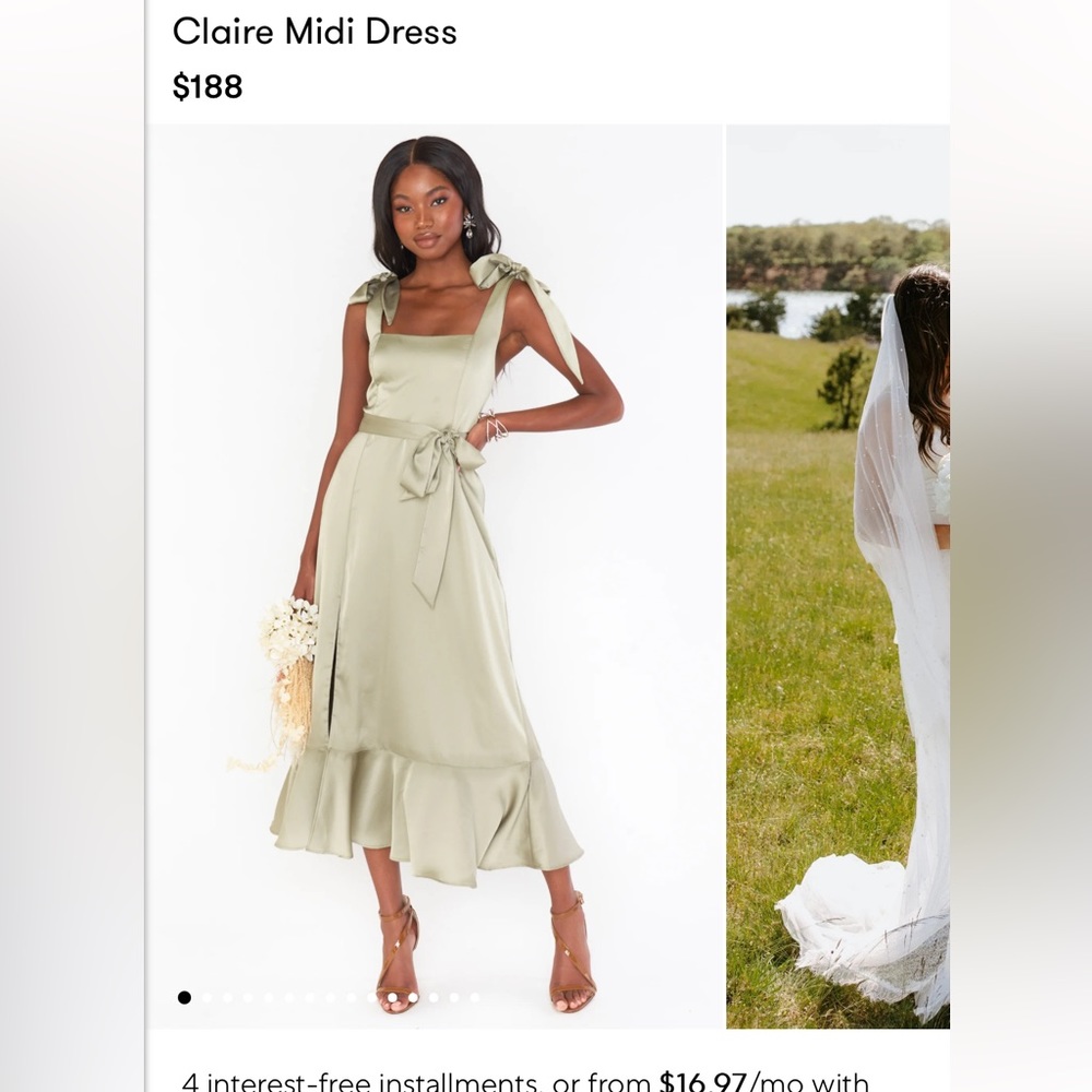 Show me your mumu size xs Claire Midi Dress in green moss satin luxe